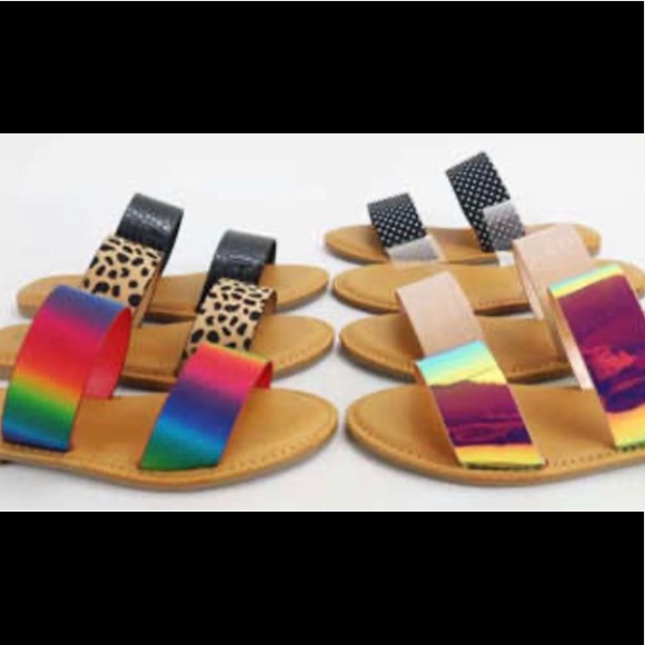 Strappy Double Band Open Toe Slide Sandals - Picture 6 of 9